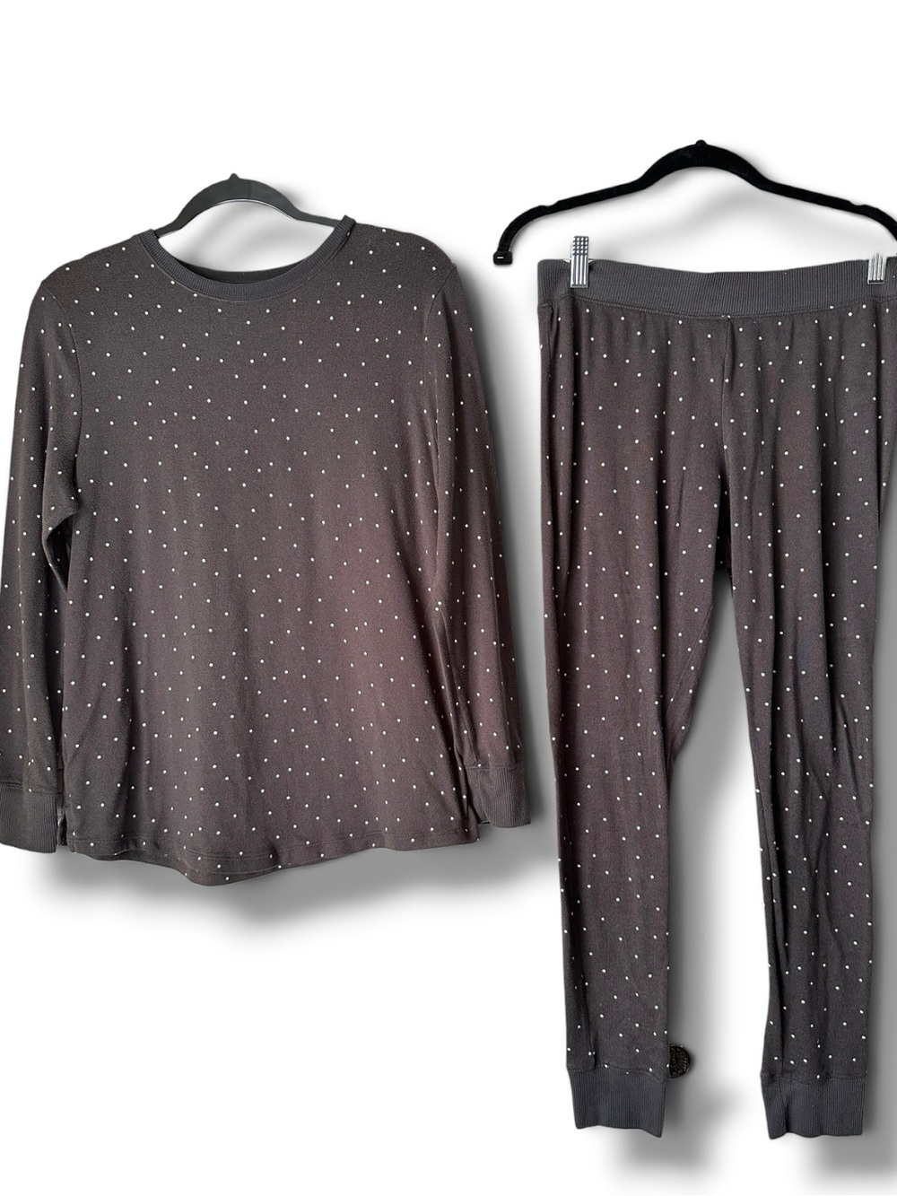 Stars Above Women’s Long Sleeve Pajama Set in Charcoal with Dot Print